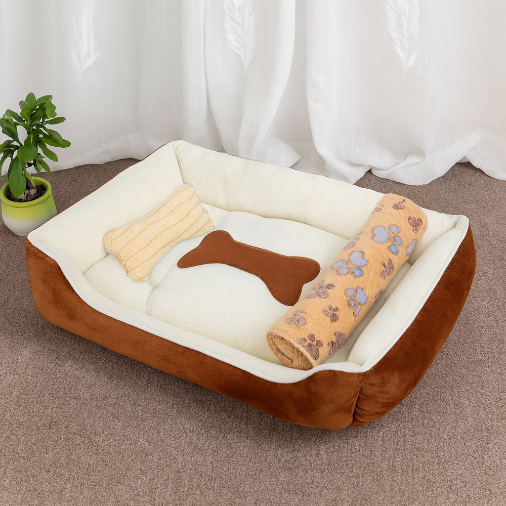 Cozy Pet Bed – Plush Square Sofa Cushion for Cats & Dogs