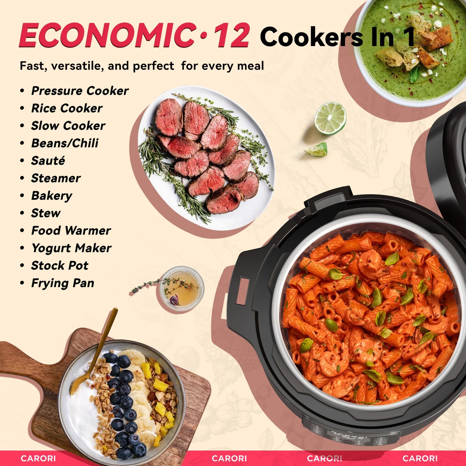 1200W 12-in-1 Electric Pressure Cooker – 8Qt Stainless Steel Multi-Cooker