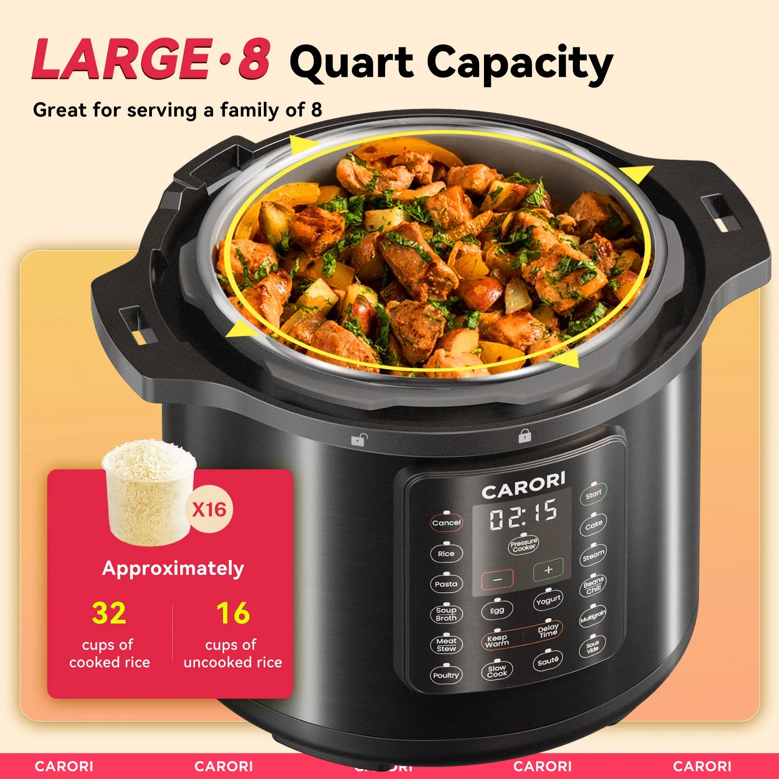 1200W 12-in-1 Electric Pressure Cooker – 8Qt Stainless Steel Multi-Cooker