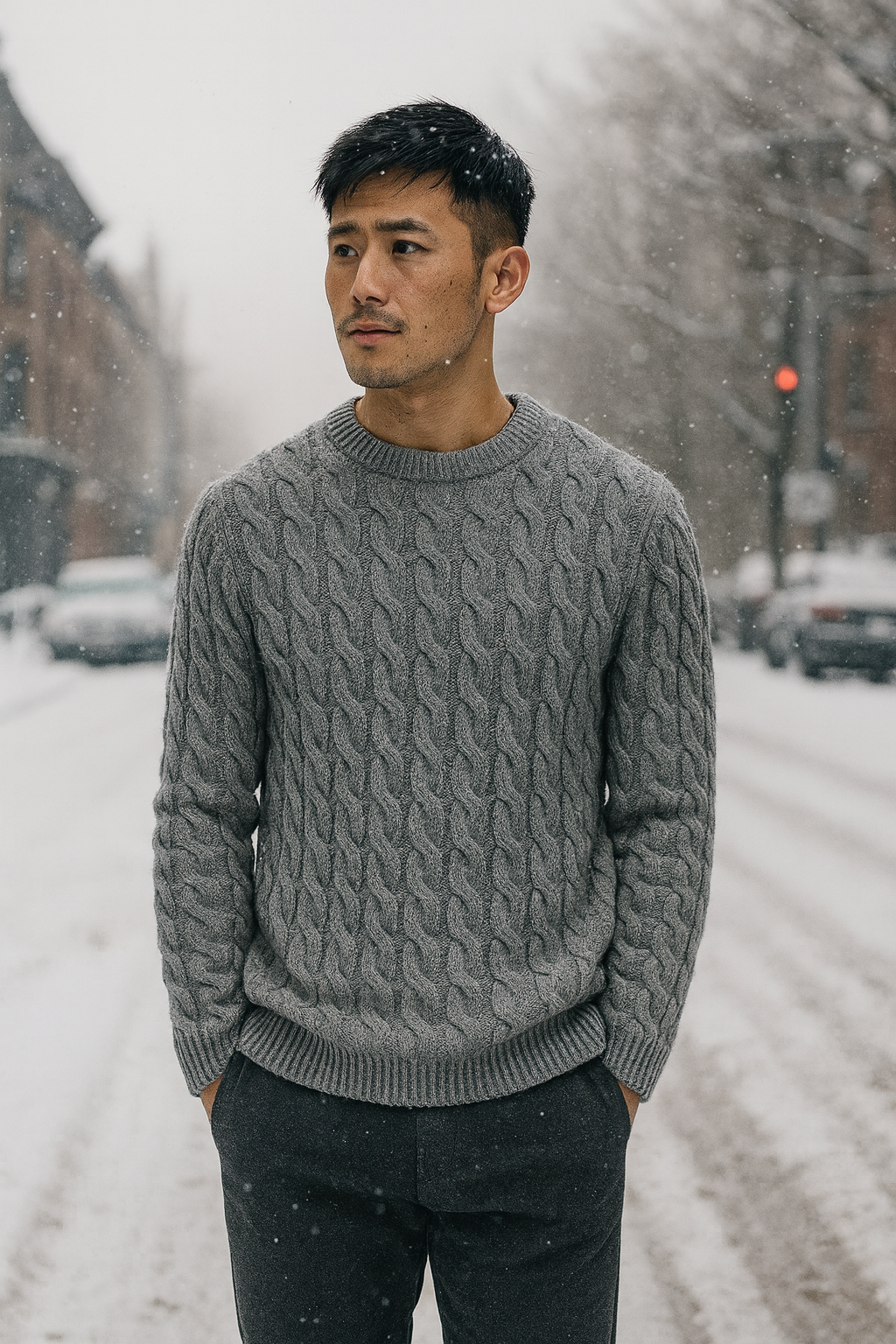 Classic Cable Knit Wool Pullover