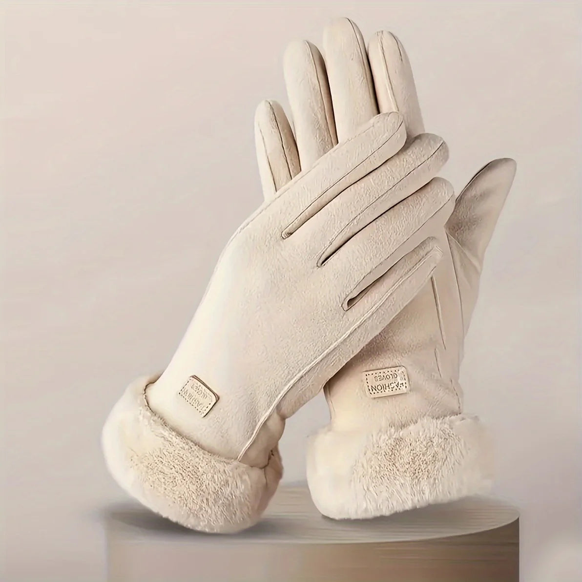 Comfortable beige gloves with plush lining