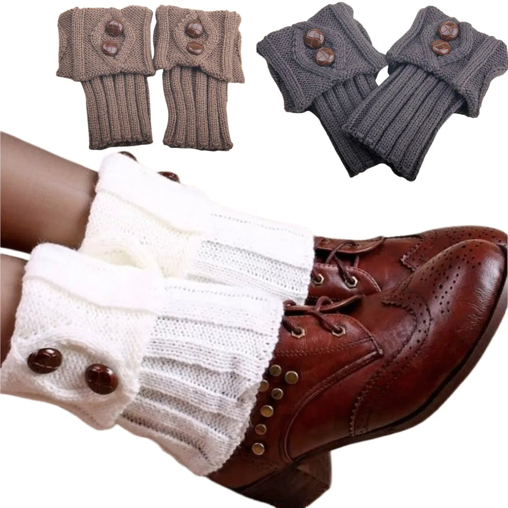 Women’s Knit Leg Warmers – Cozy Wool Boot Covers with Buttons
