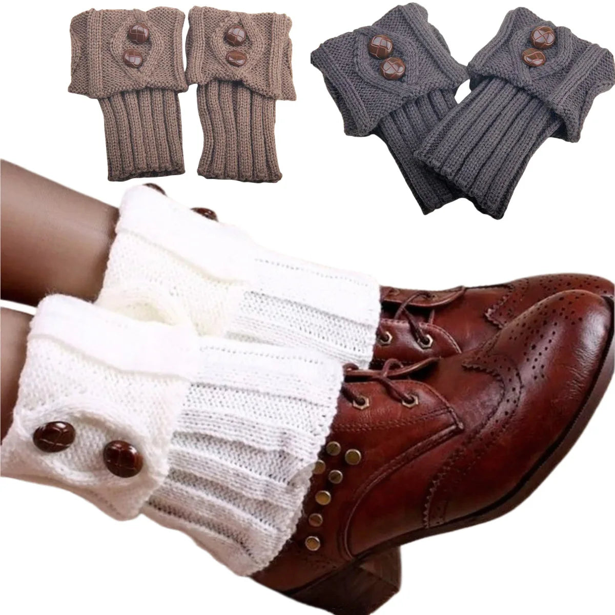 Women’s Knit Leg Warmers – Cozy Wool Boot Covers with Buttons