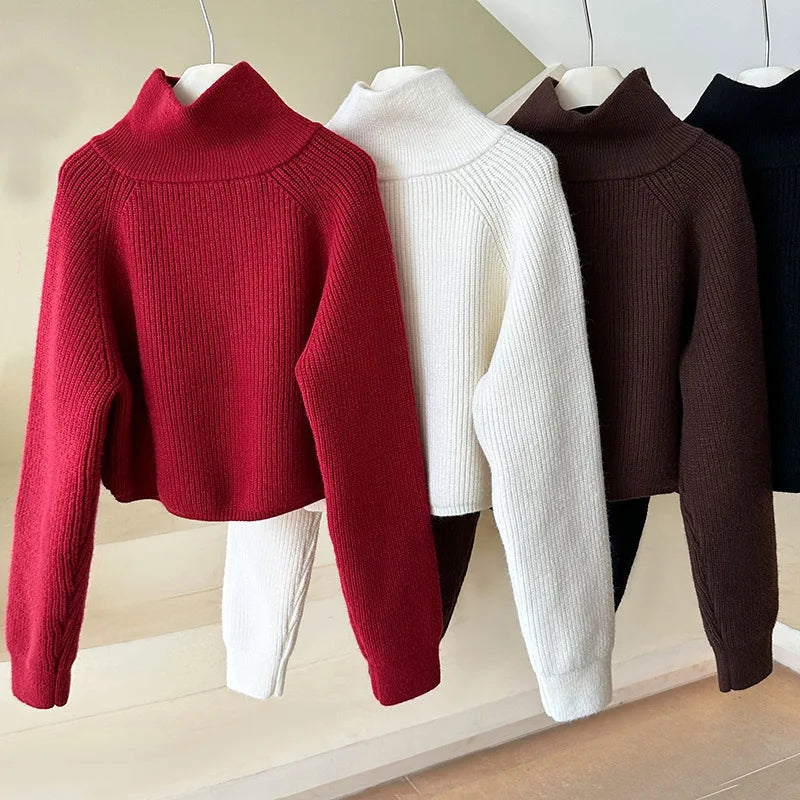 Women’s Quarter Zip Knit Sweater – Cropped Pullover