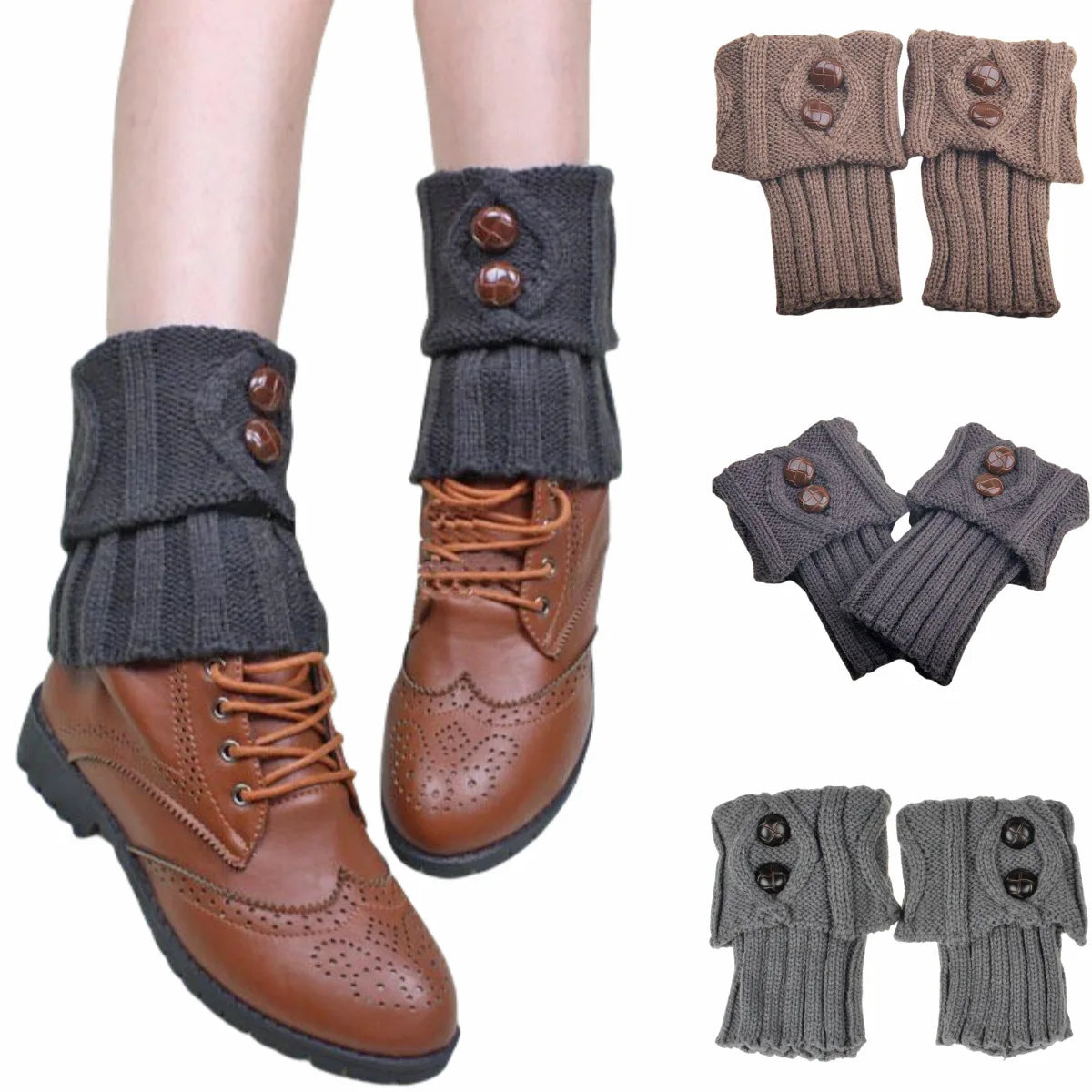 Women’s Knit Leg Warmers – Cozy Wool Boot Covers with Buttons