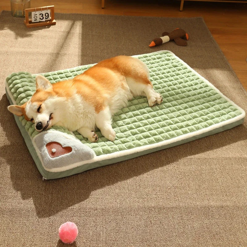 Calming Dog Bed – Soft Luxury Pet Mat with Pillow & Removable Washable Cover