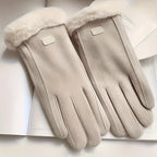 Comfortable beige gloves with plush lining
