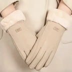 Comfortable beige gloves with plush lining