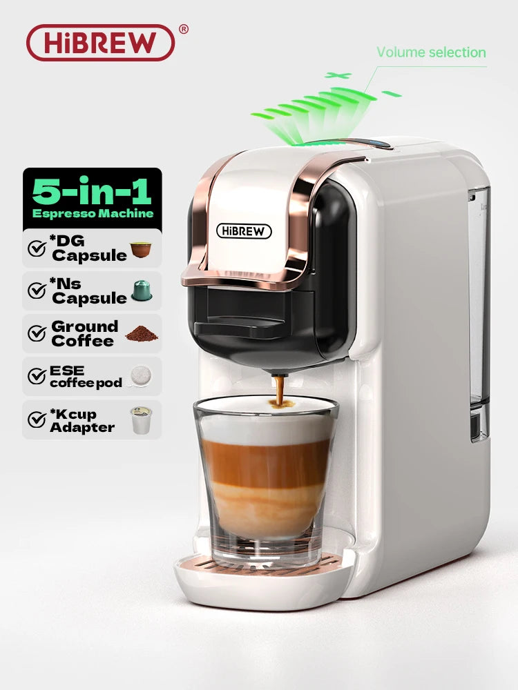 HiBREW 5-in-1 Coffee Machine – 20Bar Espresso, Capsule & Ground Compatible