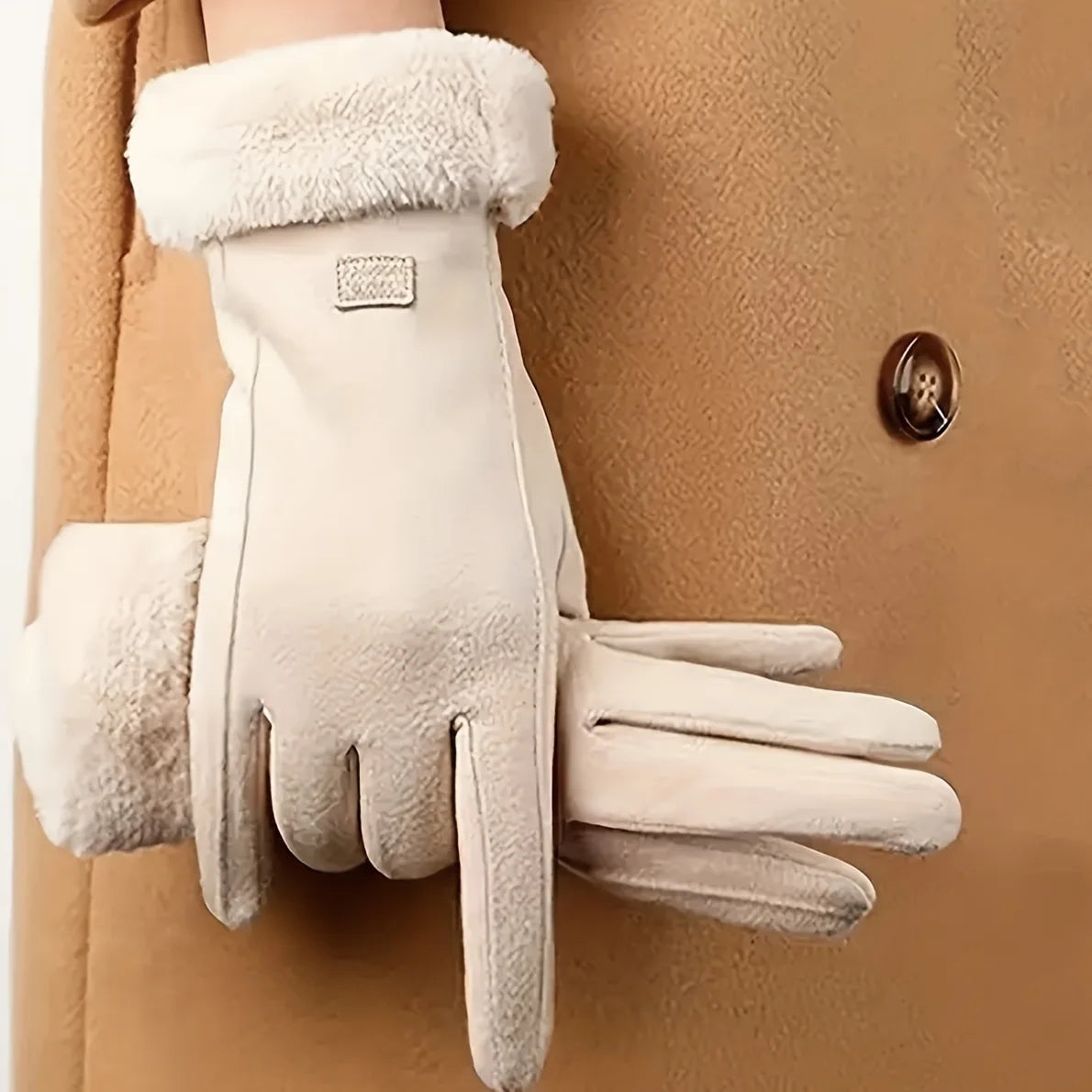 Comfortable beige gloves with plush lining