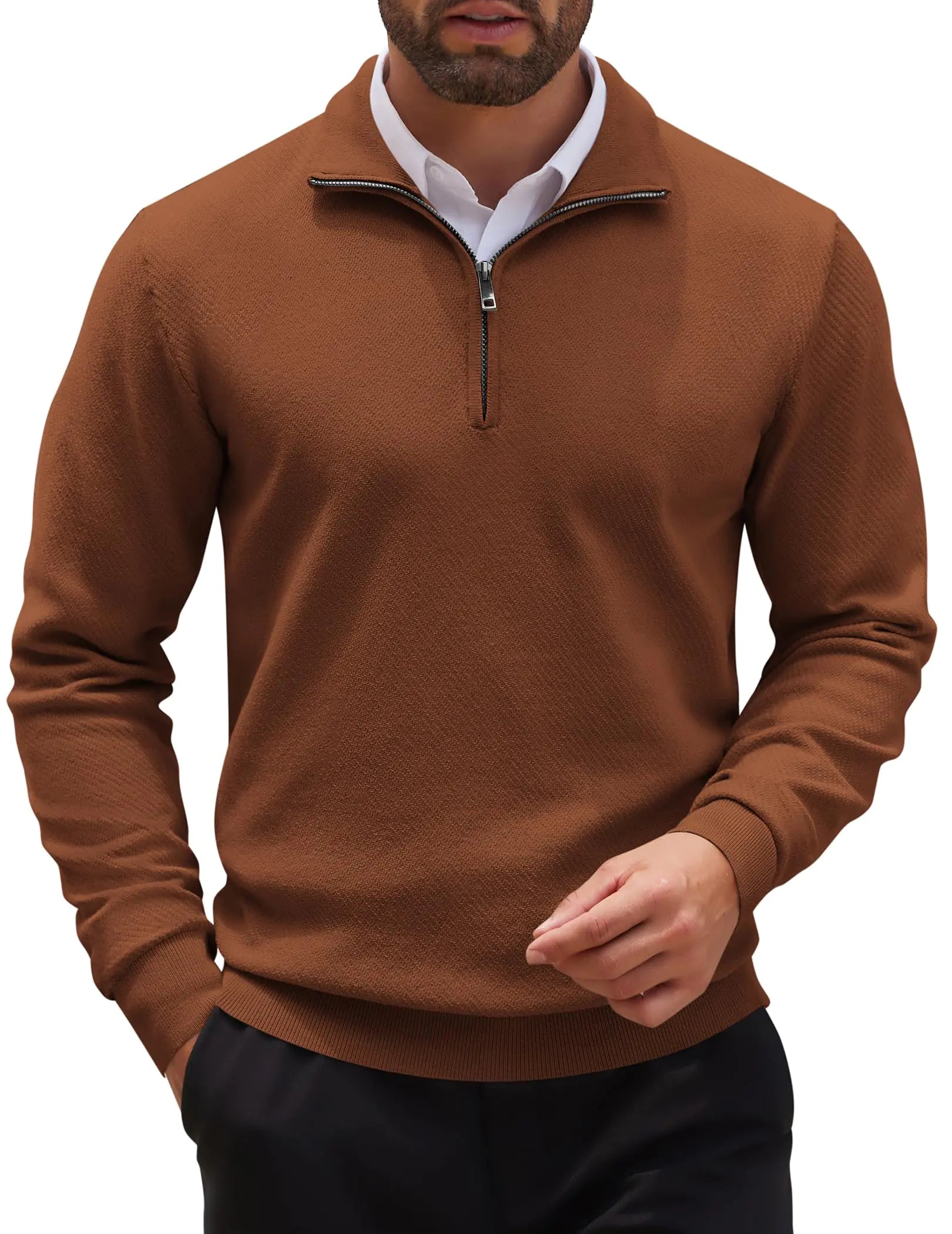 COOFANDY Men's Slim Fit Quarter Zip Knit Sweater